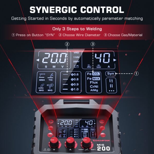 ARCCAPTAIN 6 In 1 200Amp MIG200 Welder Set, Multi Process Welding Machine, 110/220V Dual Voltage MIG Welding Machine, Support Gas MIG/Flux Core MIG/ARC/Lift TIG/Spot Welding/Spool Gun