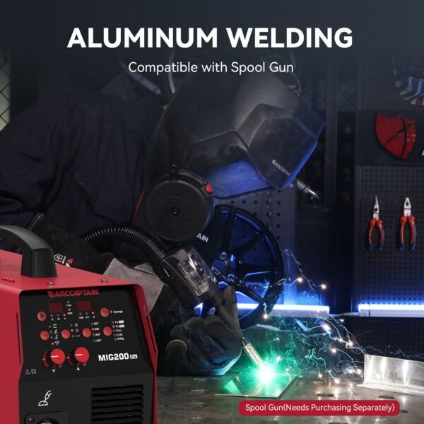 6-in-1 200A MIG Welder Multiprocess Welder - Gas/Flux Core/MIG/Lift TIG/Stick/Spool Gun/Spot Welding, 110V/220V Dual Voltage Industrial Welding Machine with Digital Control Panel & Safety Features for Professional Workshops