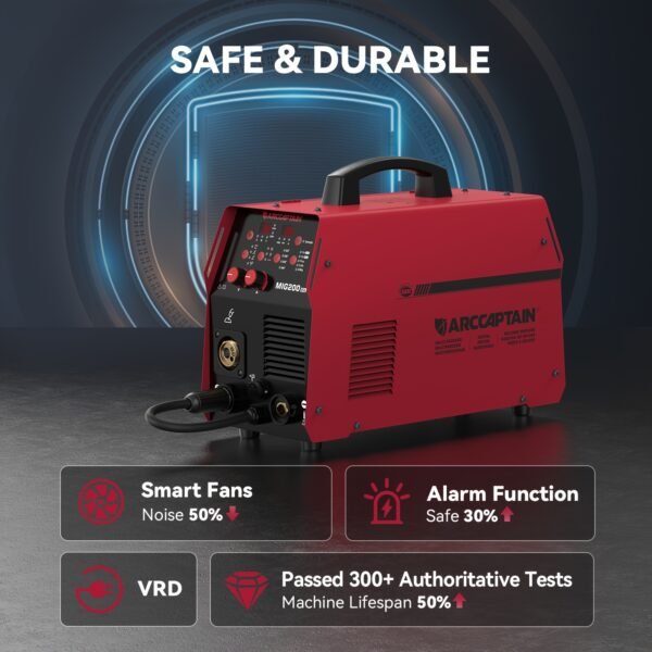 6-in-1 200A MIG Welder Multiprocess Welder - Gas/Flux Core/MIG/Lift TIG/Stick/Spool Gun/Spot Welding, 110V/220V Dual Voltage Industrial Welding Machine with Digital Control Panel & Safety Features for Professional Workshops