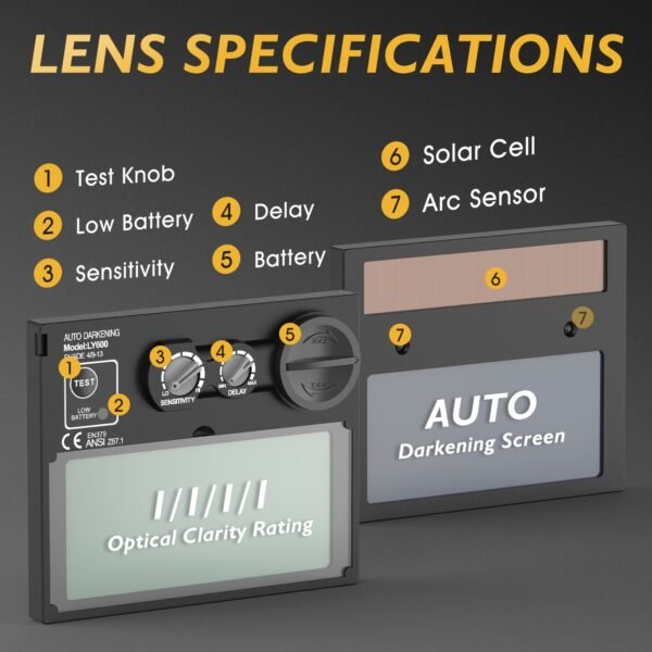 Large Viewing Screen Welding Helmet 1/1/1/1 Top Optical Clarity Auto Darkening Welding Hood 2 Arc Sensor 1/25000s Response Time True Color Weld Hood Helmet