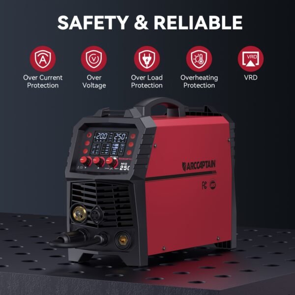 MIG250 Welder, 250Amp 110V/220V Dual Voltage, MlG Welder With GasMIG/Gasless Flux Core MlG/Stick/Lift TlG/Spool Gun/Spot, Welding Machine With LEDDigital Display