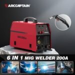 6-in-1 200A MIG Welder Multiprocess Welder - Gas/Flux Core/MIG/Lift TIG/Stick/Spool Gun/Spot Welding, 110V/220V Dual Voltage Industrial Welding Machine with Digital Control Panel & Safety Features for Professional Workshops