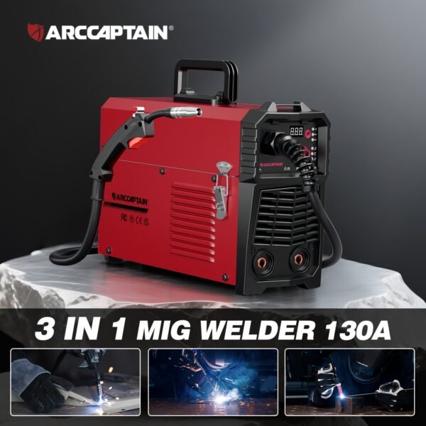 3 In 1 Welder MIG Welder 110V, 130Amp Machine Flux Core MIG/MMA/TIG, IGBTInverter Gasless Welder, Welding Machine With Synergic
