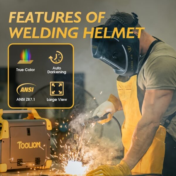 [Auto Darkening Welding Helmet] Solar Powered Auto Darkening Welding Helmet with Large 3.94" X 3.27" Viewing Screen, True Color Welding Hood, 4 Arc Sensor, Wide Shade 4-5/5-9/9-13