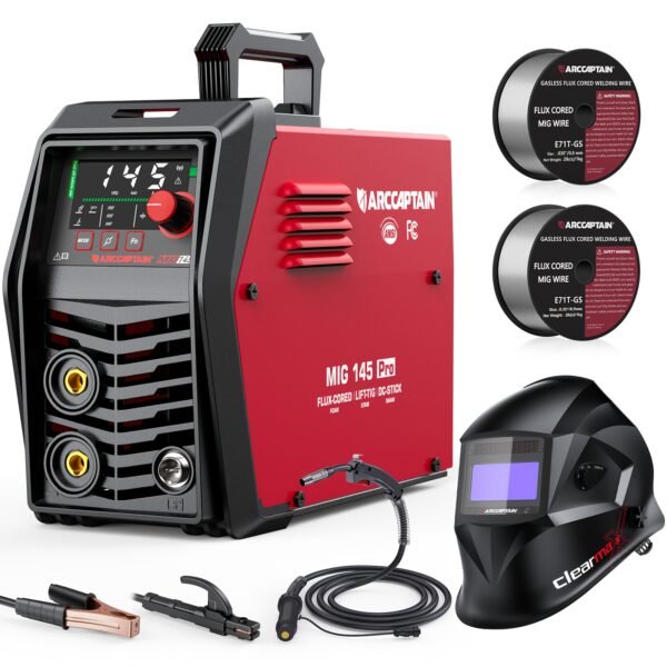 145A Flux Core MlG Welder 120V Welding Machine Gasless MlG Welder Flux MIG/MMA Stick/Lift TlG, 3 In 1 Welder Machine With Synergy, Portable Welder