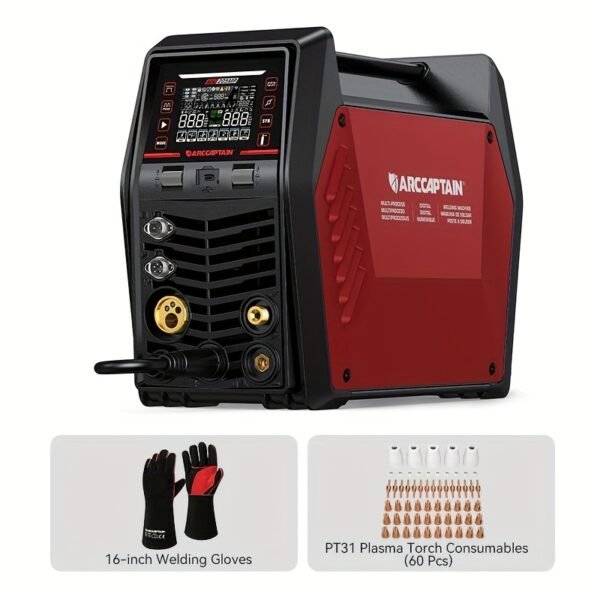 9in 1 MIG205MP MIG Welder 205A Plasma Cutter/Gas/Gasless MIG/Spool Gun/DC HF/Lift TIG/Clean/Stick Aluminum Welding Machine