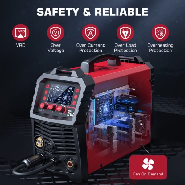 ARCCAPTAIN 6 In 1 200Amp MIG200 Welder Set, Multi Process Welding Machine, 110/220V Dual Voltage MIG Welding Machine, Support Gas MIG/Flux Core MIG/ARC/Lift TIG/Spot Welding/Spool Gun