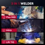 145A Flux Core MlG Welder 120V Welding Machine Gasless MlG Welder Flux MIG/MMA Stick/Lift TlG, 3 In 1 Welder Machine With Synergy, Portable Welder