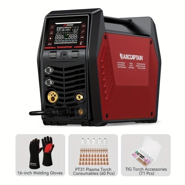 9in 1 MIG205MP MIG Welder 205A Plasma Cutter/Gas/Gasless MIG/Spool Gun/DC HF/Lift TIG/Clean/Stick Aluminum Welding Machine