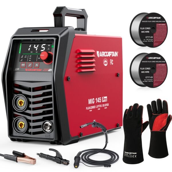 145A Flux Core MlG Welder 120V Welding Machine Gasless MlG Welder Flux MIG/MMA Stick/Lift TlG, 3 In 1 Welder Machine With Synergy, Portable Welder