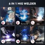 6-in-1 200A MIG Welder Multiprocess Welder - Gas/Flux Core/MIG/Lift TIG/Stick/Spool Gun/Spot Welding, 110V/220V Dual Voltage Industrial Welding Machine with Digital Control Panel & Safety Features for Professional Workshops