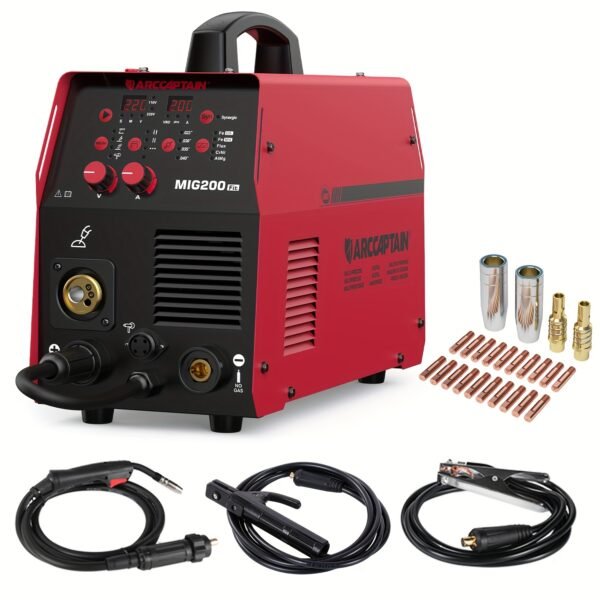 6-in-1 200A MIG Welder Multiprocess Welder - Gas/Flux Core/MIG/Lift TIG/Stick/Spool Gun/Spot Welding, 110V/220V Dual Voltage Industrial Welding Machine with Digital Control Panel & Safety Features for Professional Workshops