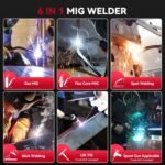 [6-in-1 MIG Welder] 6-in-1 MIG205 Pro MIG Welder | 205A Gas MIG/Gasless Flux MIG/MMA Stick/Lift TIG/Spot Welding/Spool Gun Aluminum Welding Machine, Professional Welder